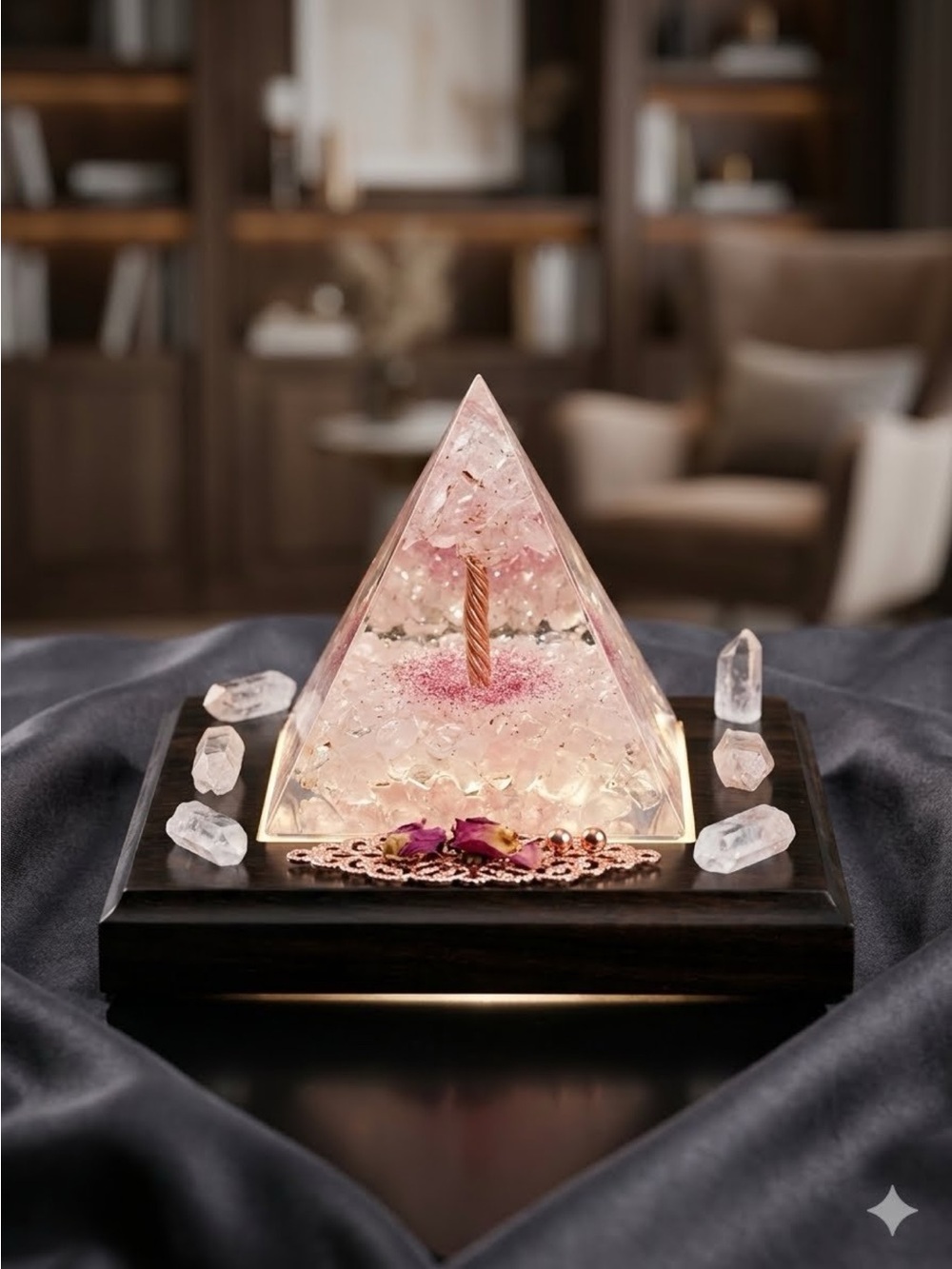 Orgone Pyramid with Pink Rose Quartz Center